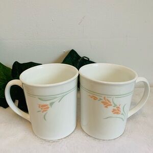 Vintage 90s Corning Ware Peach Garland Coffee Mugs - Set of 2-Made in 🇺🇸